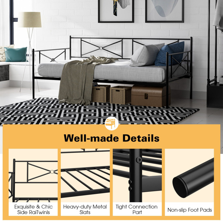 Metal Daybed Twin Bed Frame Stable Steel Slats Sofa Bed-BlackCostway Gallery View 10 of 10