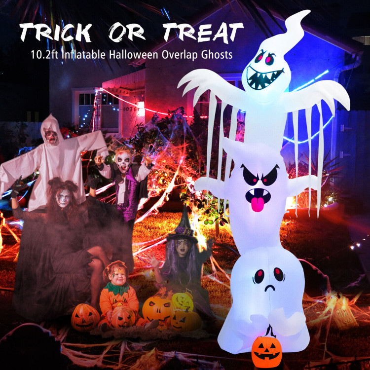 10 Feet Giant Inflatable Halloween Overlap Ghost Decoration with Colorful RGB LightsCostway Gallery View 6 of 12