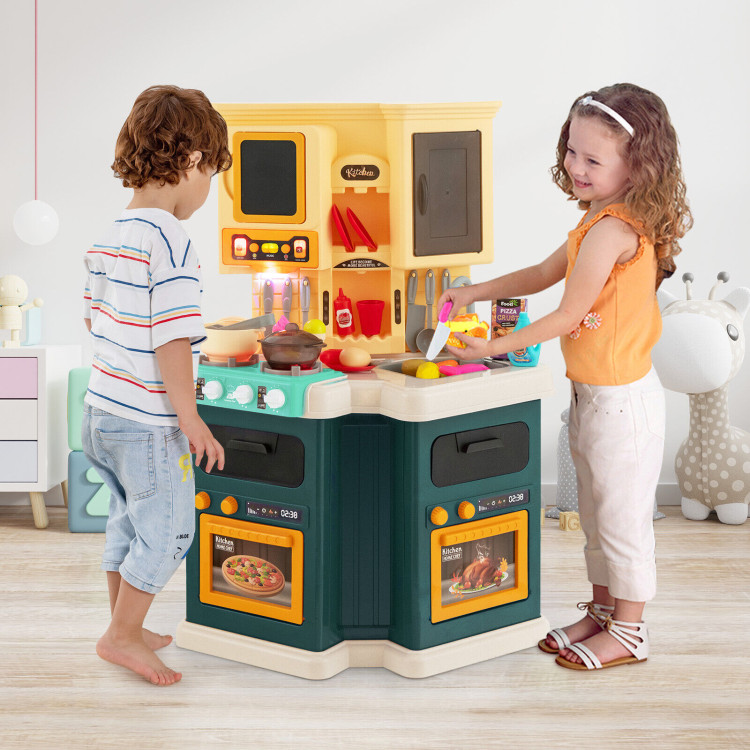 67 Pieces Kid's Kitchen Playset with Vapor and Boil Effects-GreenCostway Gallery View 2 of 10