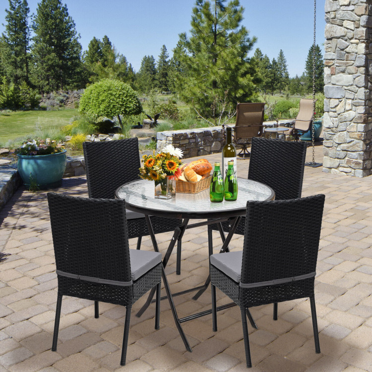 Set of 4 Patio Rattan Wicker Dining Chairs Set with Soft Cushions-BlackCostway Gallery View 2 of 9