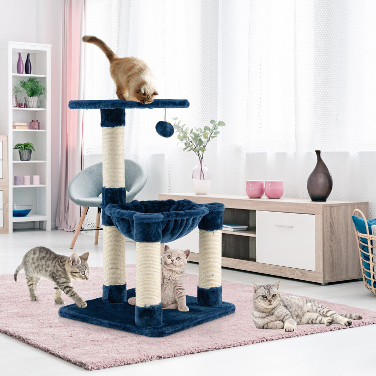 Multi-level Cat Tree with Scratching Posts and Cat Hammock-BlueCostway Gallery View 7 of 10