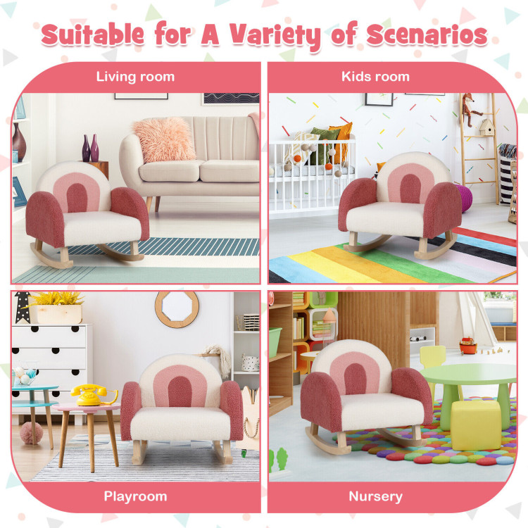 Kids Rocking Chair Children Velvet Upholstered Sofa with Solid Wood Legs-RedCostway Gallery View 8 of 10