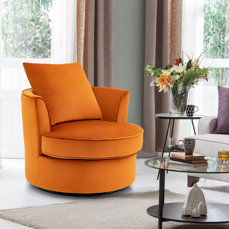 Modern 360° Swivel Barrel Chair with No Assembly Needed-OrangeCostway Gallery View 1 of 8
