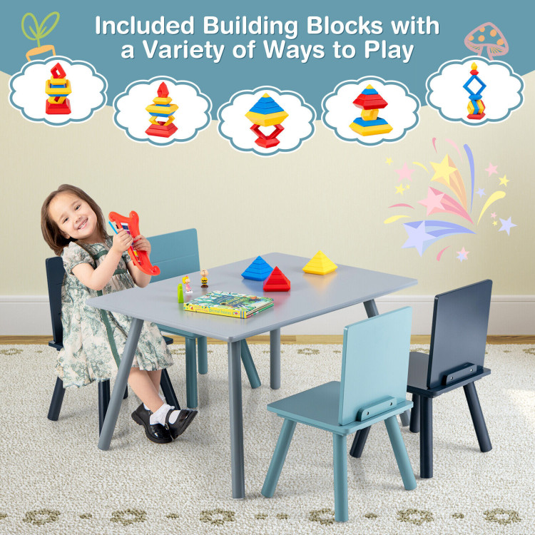 5 Pieces Kids Wooden Activity Play Furniture Set with Building Blocks-BlueCostway Gallery View 10 of 11