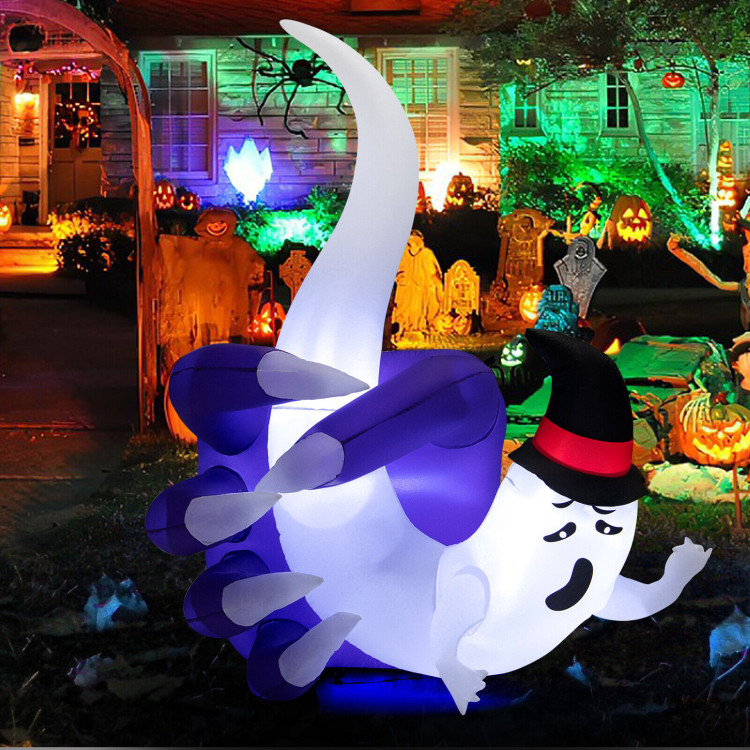 6 Feet Halloween Inflatable Hand Hold the Ghost with Built-in LED and Air BlowerCostway Gallery View 6 of 9