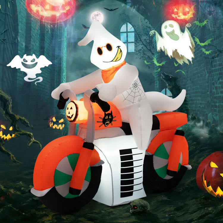 5 Feet Halloween Inflatable Ghost Riding on Motor Bike with LED LightsCostway Gallery View 8 of 10