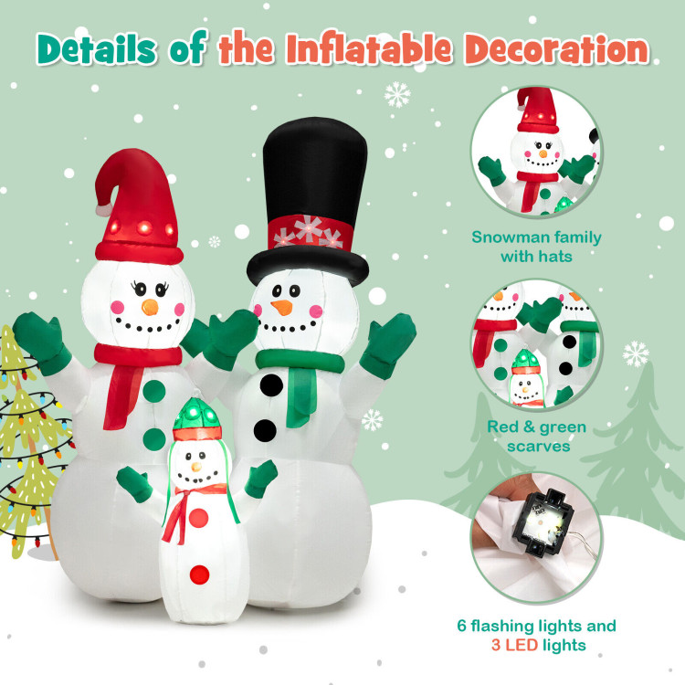 6 Feet Inflatable Christmas Snowman Decoration with LED and Air BlowerCostway Gallery View 5 of 10