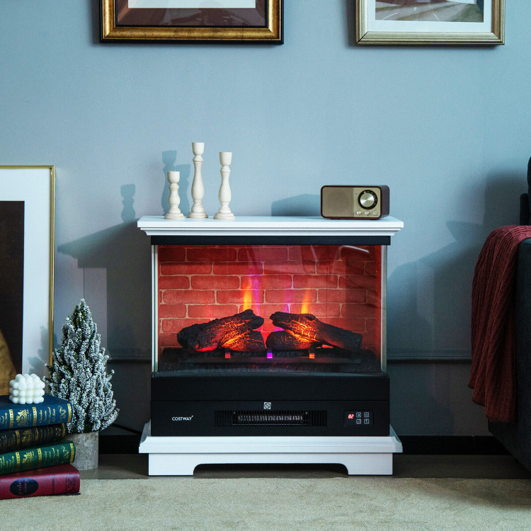 27 Inch Freestanding Electric Fireplace with 3-Level Vivid Flame Thermostat-WhiteCostway Gallery View 2 of 11