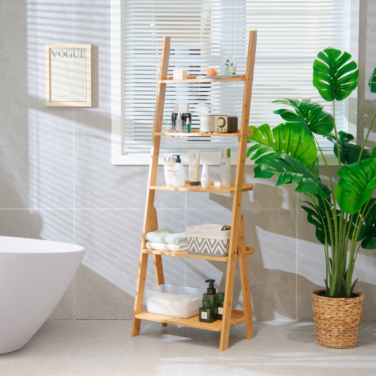 5-Tier Bamboo Ladder Shelf for Home Use-NaturalCostway Gallery View 1 of 10