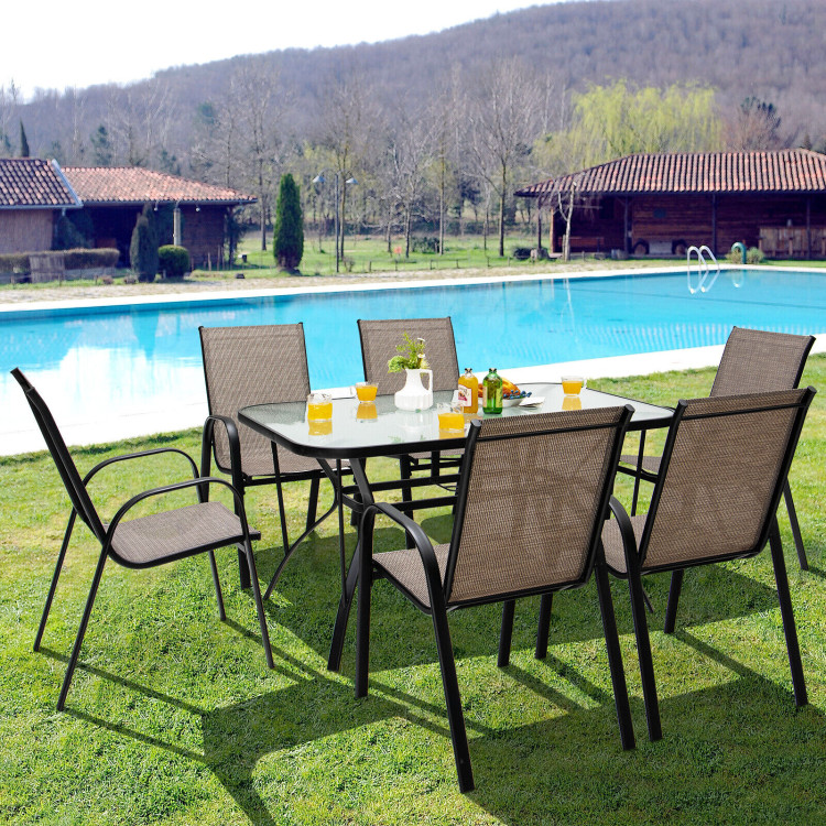 6 Pieces Patio Stackable Dining Chairs with Curved Armrests and Breathable FabricCostway Gallery View 5 of 8