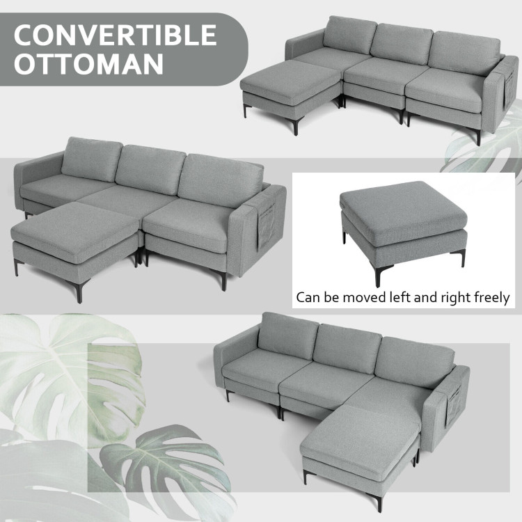 1/2/3/4-Seat Convertible Sectional Sofa with Reversible Ottoman-3-Seat L-shapedCostway Gallery View 15 of 17
