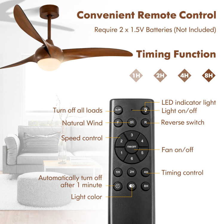 52 Inch Ceiling Fan with Changeable Light Color and 6-Level Adjustable Speed-BrownCostway Gallery View 8 of 11