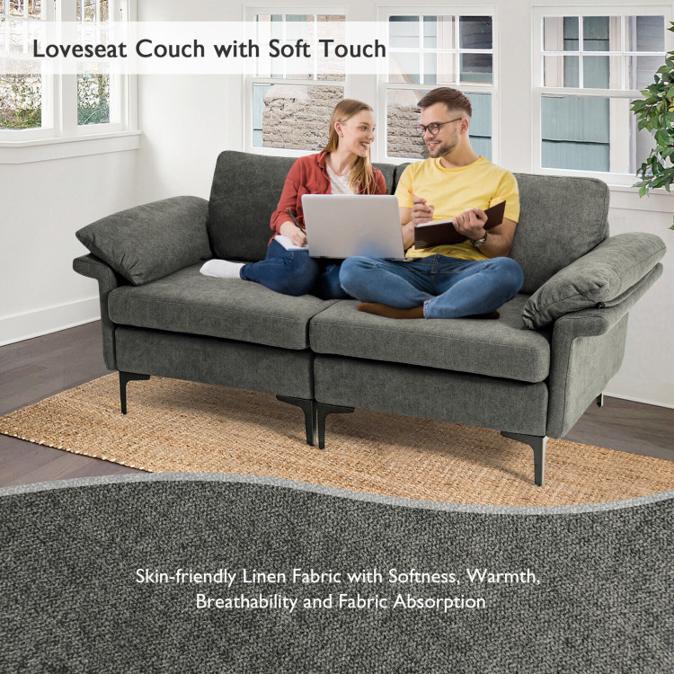 Modern Fabric Loveseat Sofa for with Metal Legs and Armrest Pillows-GrayCostway Gallery View 3 of 10