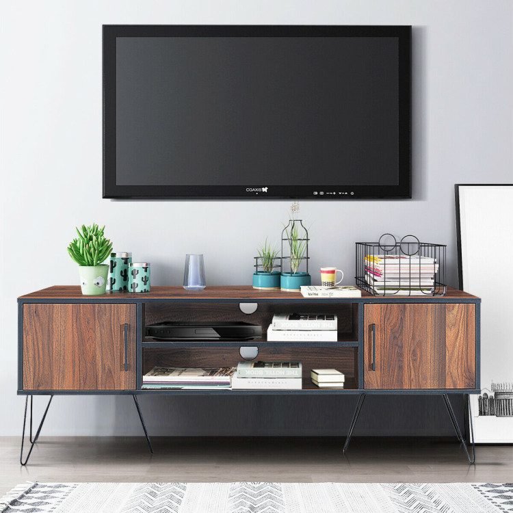 Retro Modern TV Stand with 6 Metal Legs for TVs up to 65 Inch with 2 Cable HolesCostway Gallery View 2 of 12
