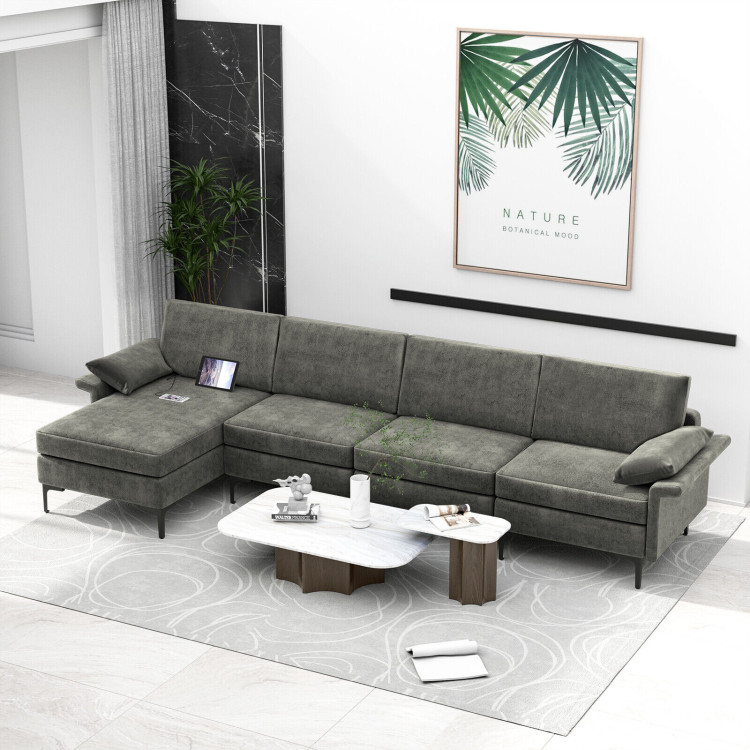 Extra Large L-shaped Sectional Sofa with Reversible Chaise and 2 USB Ports for 4-5 People-GrayCostway Gallery View 2 of 11