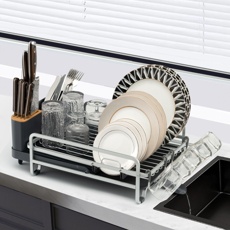 Aluminum Expandable Dish Drying Rack with Drainboard and Rotatable Drainage SpoutCostway Gallery View 1 of 10