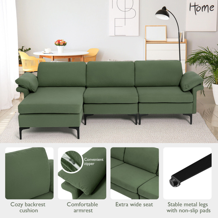 Extra Large Modular L-shaped Sectional Sofa with Reversible Chaise for 4-5 People-Army GreenCostway Gallery View 3 of 11