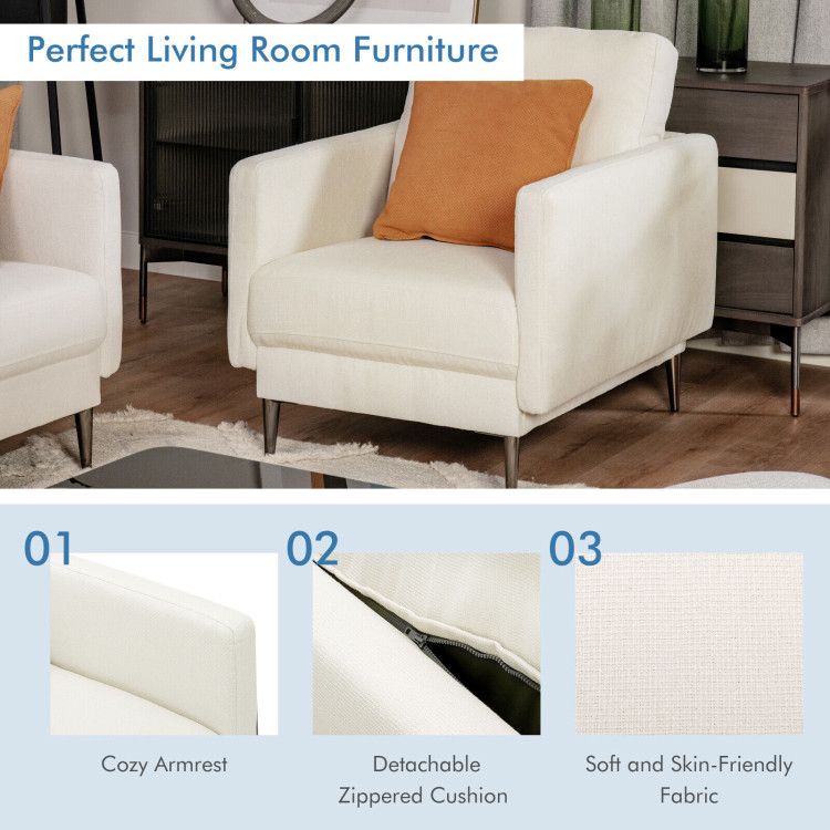 Modern Upholstered Accent Chair with Removable Backrest Cushion-WhiteCostway Gallery View 8 of 11
