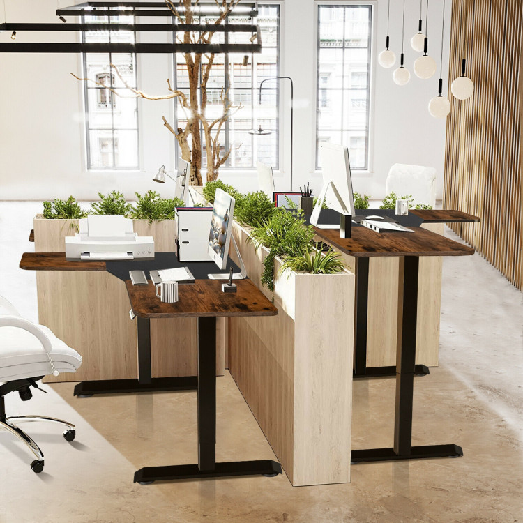 L-shaped Electric Standing Desk with 4 Memory Positions and LCD Display-Rustic BrownCostway Gallery View 1 of 11