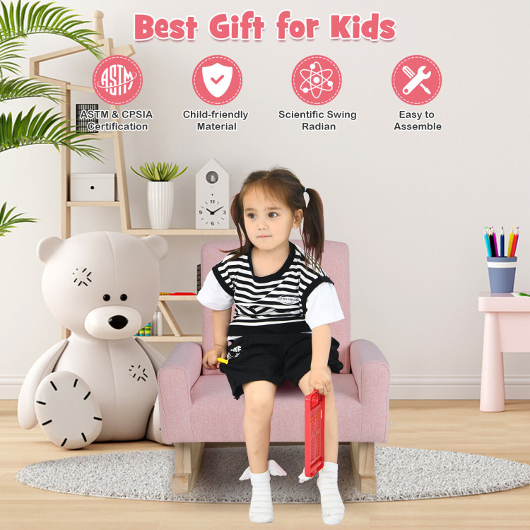 Kids Rocking Chair with Solid Wood Legs-PinkCostway Gallery View 3 of 11