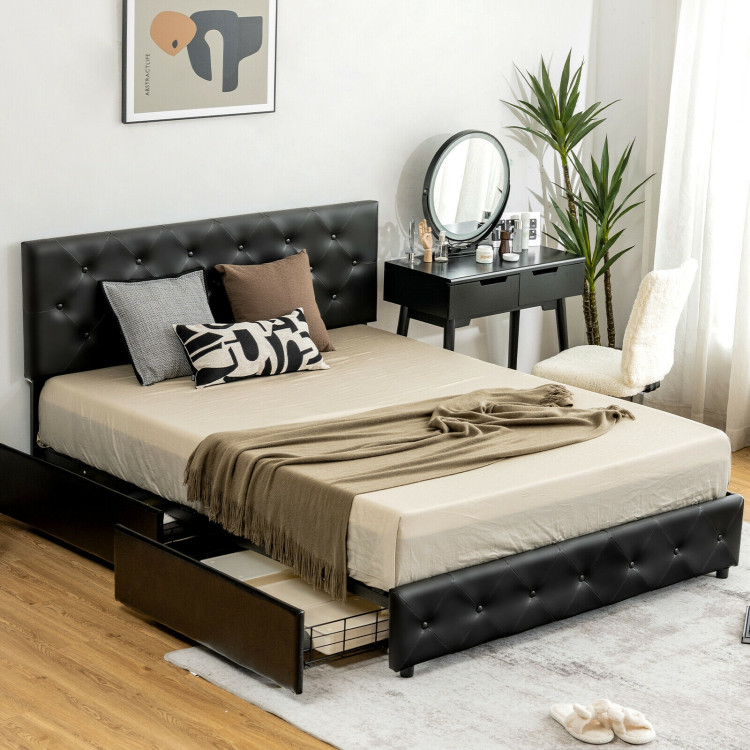 Full/Queen PU Leather Upholstered Platform Bed with 4 Drawers-Full SizeCostway Gallery View 1 of 9