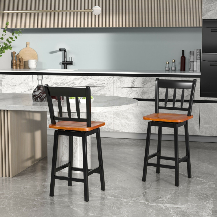 24.5 Inches Set of 2 Swivel Bar Stools with 360° Swiveling-BlackCostway Gallery View 1 of 7