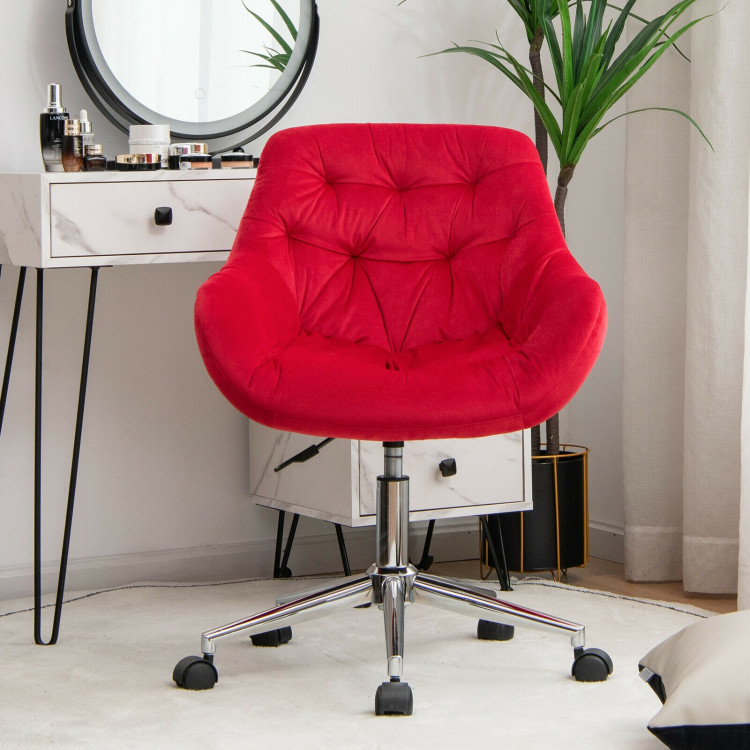 Velvet Leisure Armchair with Rolling Casters-RedCostway Gallery View 6 of 10