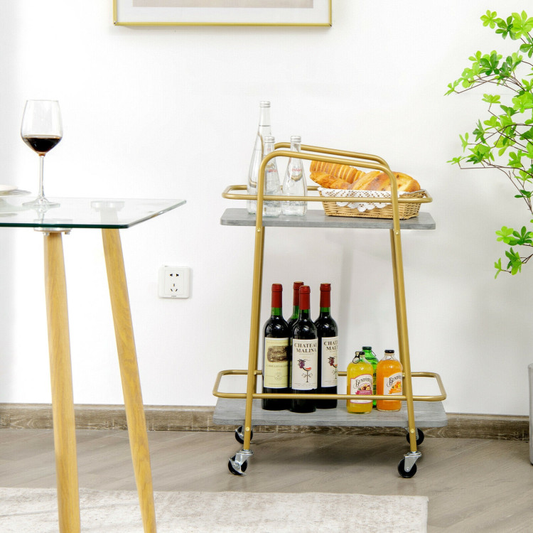 2-tier Kitchen Rolling Cart with Steel Frame and Lockable Casters-GrayCostway Gallery View 7 of 10