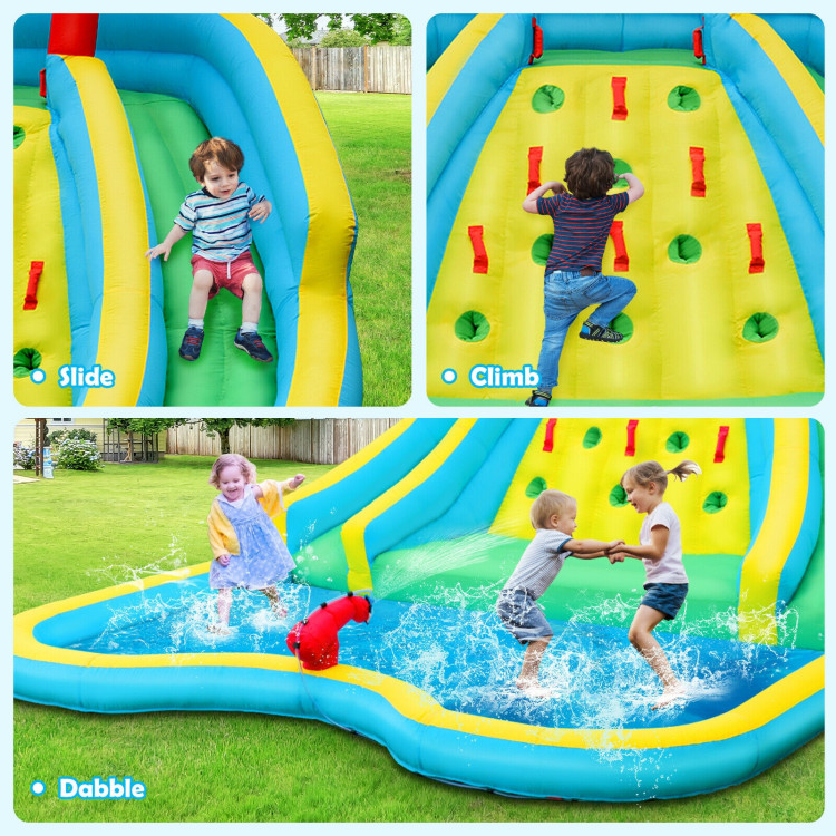 Double Side Inflatable Water Slide Park with Climbing Wall for Outdoor Without BlowerCostway Gallery View 7 of 11