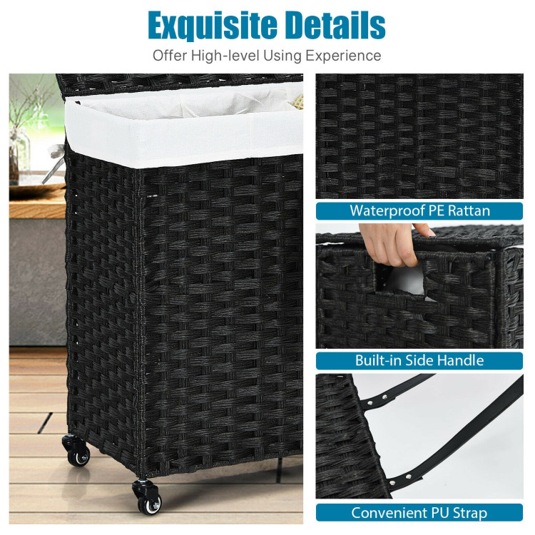 Laundry Hamper with Wheels and Lid-BlackCostway Gallery View 11 of 11