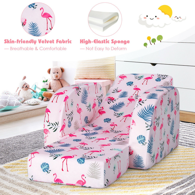 3-in-1 Convertible Kid Sofa Bed Flip-Out Chair Lounger for Toddler-PinkCostway Gallery View 11 of 12