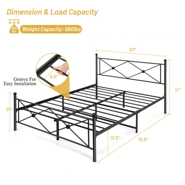 Full/Queen Size Metal Bed Frame Platform with Headboard-Full SizeCostway Gallery View 4 of 11