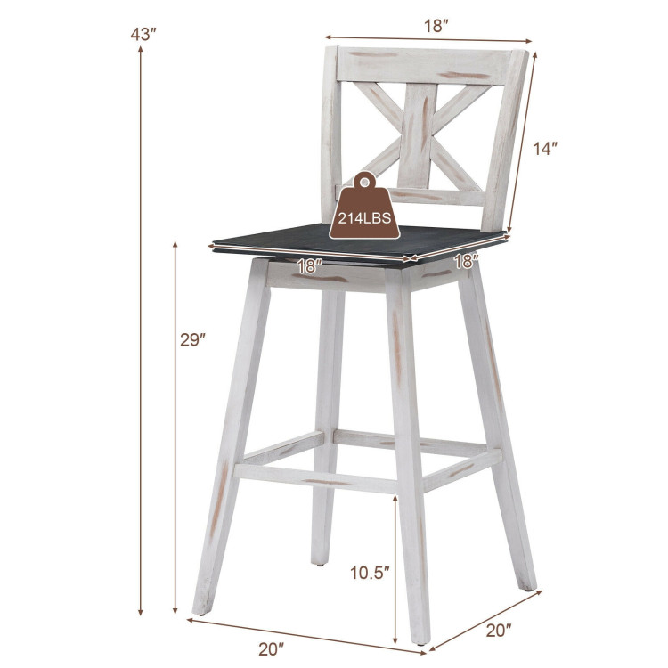 Set of 2 360-Degree Swivel Bar Stools for Home Restaurant-WhiteCostway Gallery View 4 of 9