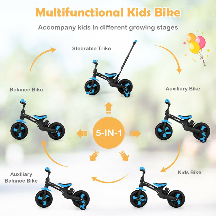 5-in-1 Multifunctional Kids Bike with Detachable Push Handle-BlueCostway Gallery View 6 of 10