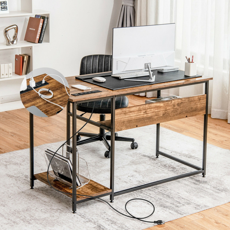48 Inch Computer Desk with Power Outlet USB Ports-Rustic BrownCostway Gallery View 2 of 10