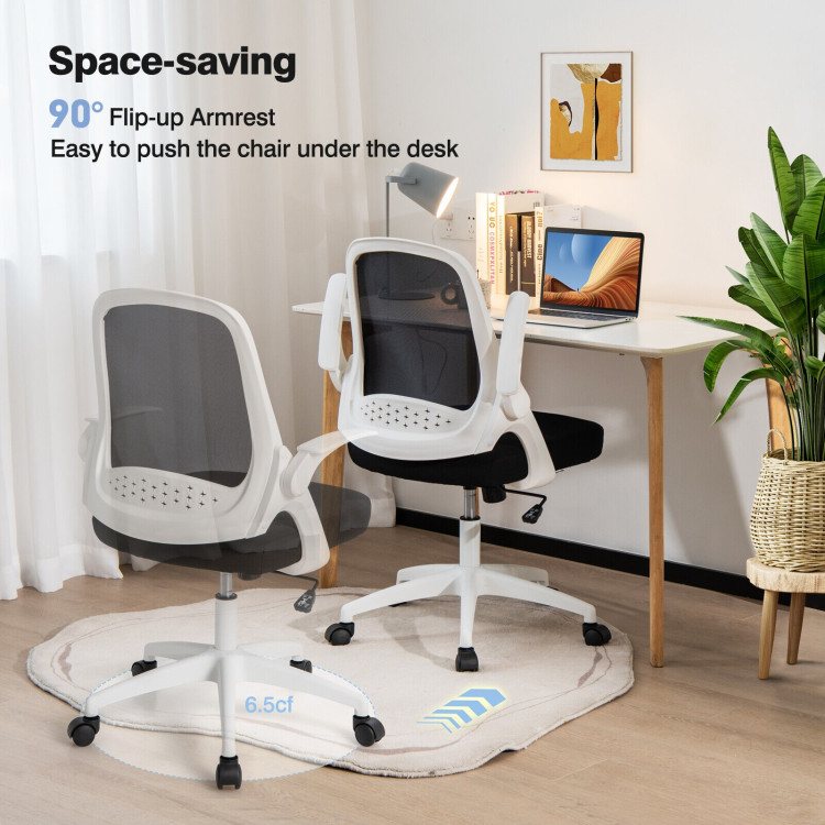 Adjustable Mesh Office Chair Rolling Computer Desk Chair with Flip-up Armrest-WhiteCostway Gallery View 3 of 11