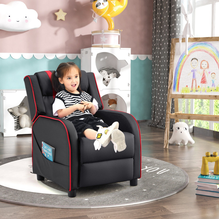 Kids Recliner Chair with Side Pockets and Footrest-RedCostway Gallery View 7 of 13