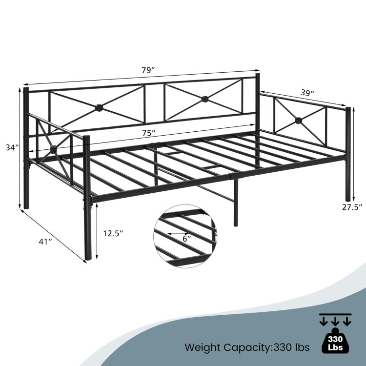 Metal Daybed Frame Twin Size with Slats-BlackCostway Gallery View 5 of 11