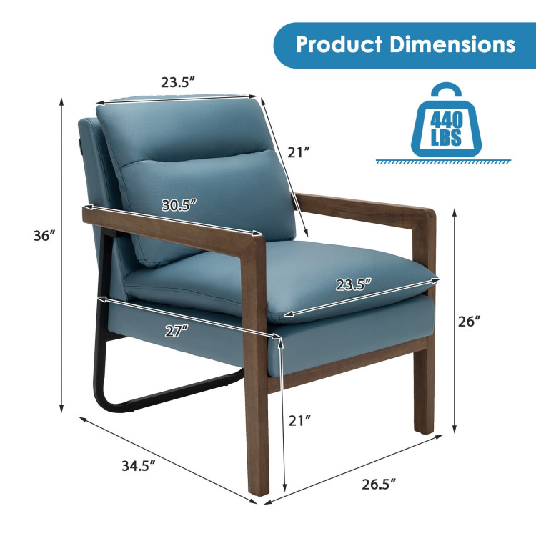 Single Sofa Chair with Extra-Thick Padded Backrest and Seat Cushion-BlueCostway Gallery View 4 of 9