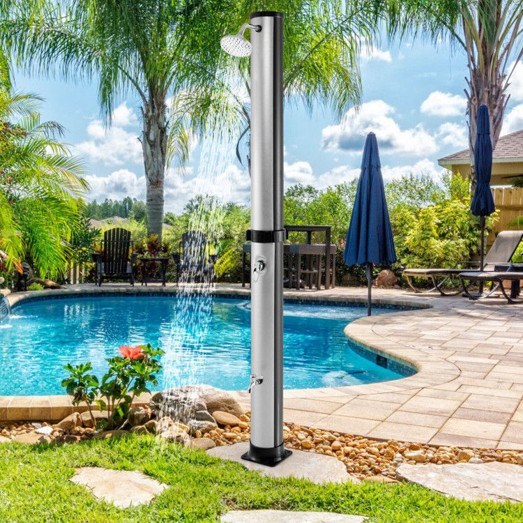 7.2 Feet Solar-Heated Outdoor Shower with Free-Rotating Shower Head-SilverCostway Gallery View 2 of 10
