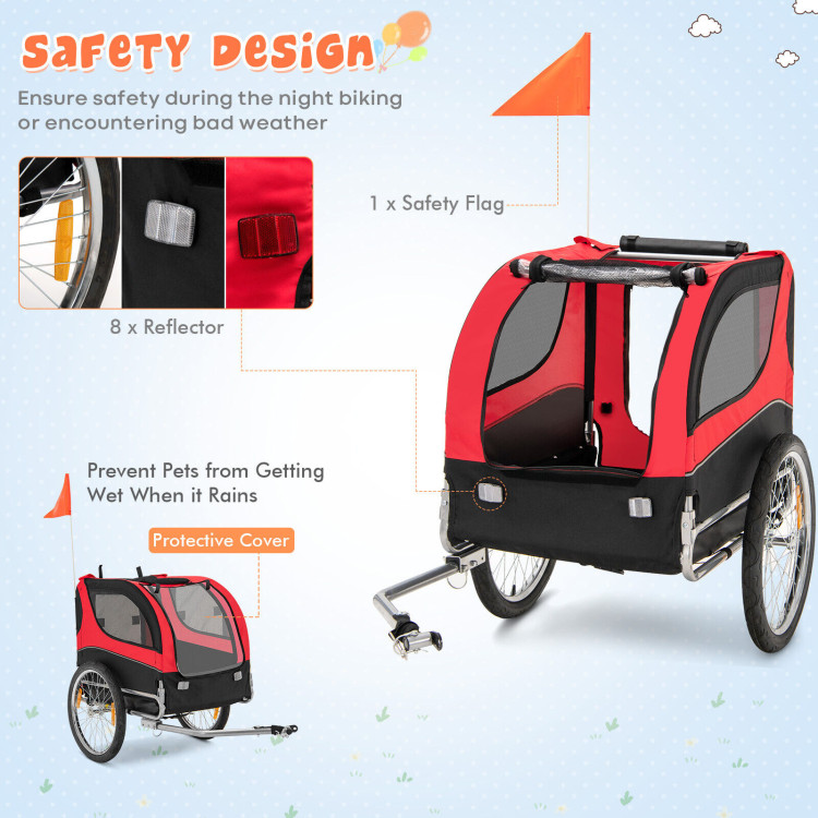 Dog Bike Trailer Foldable Pet Cart with 3 Entrances for Travel-RedCostway Gallery View 10 of 11