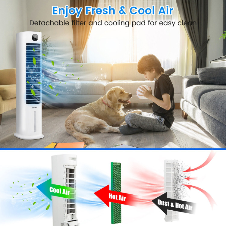 42 Inch 3-in-1 Portable Evaporative Air Cooler Tower Fan with 9H Timer Remote-WhiteCostway Gallery View 8 of 11