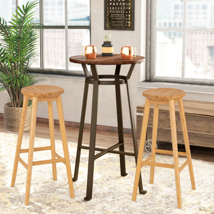 Set of 2 Bamboo Backless Pub Barstools with Round Seat and Footrest-NaturalCostway Gallery View 2 of 9