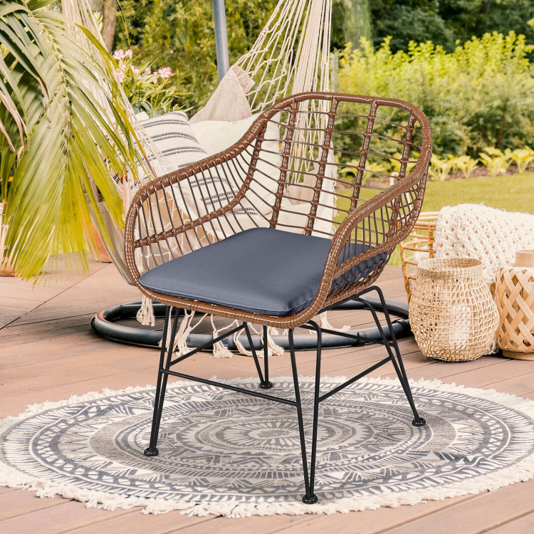 3 Pieces Patio Rattan Bistro Set with Cushion-GrayCostway Gallery View 8 of 12