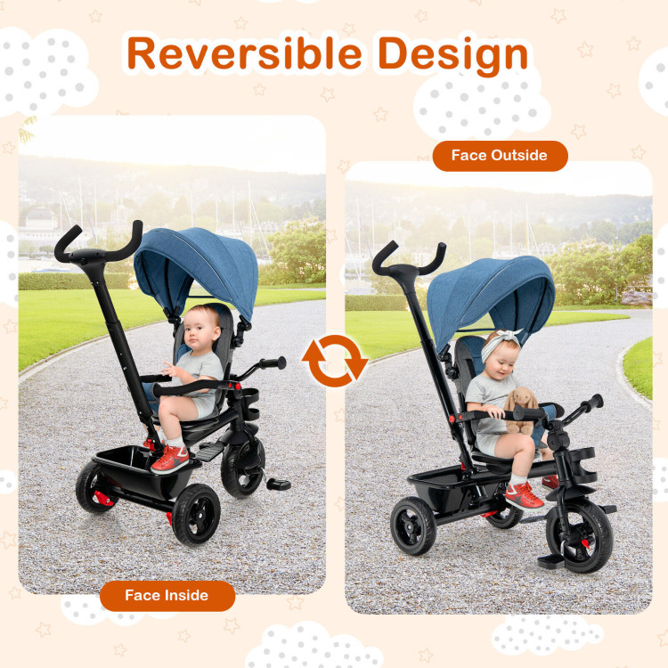 4-in-1 Baby Tricycle Toddler Trike with Convertible Seat-BlueCostway Gallery View 3 of 12