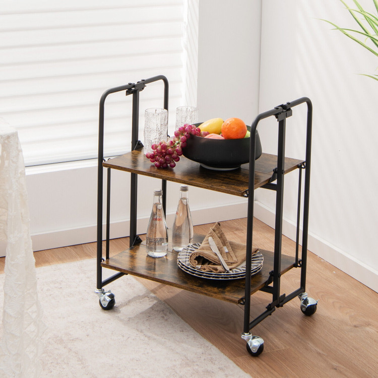 Folding Rolling Cart with Metal Frame-2-TierCostway Gallery View 6 of 10