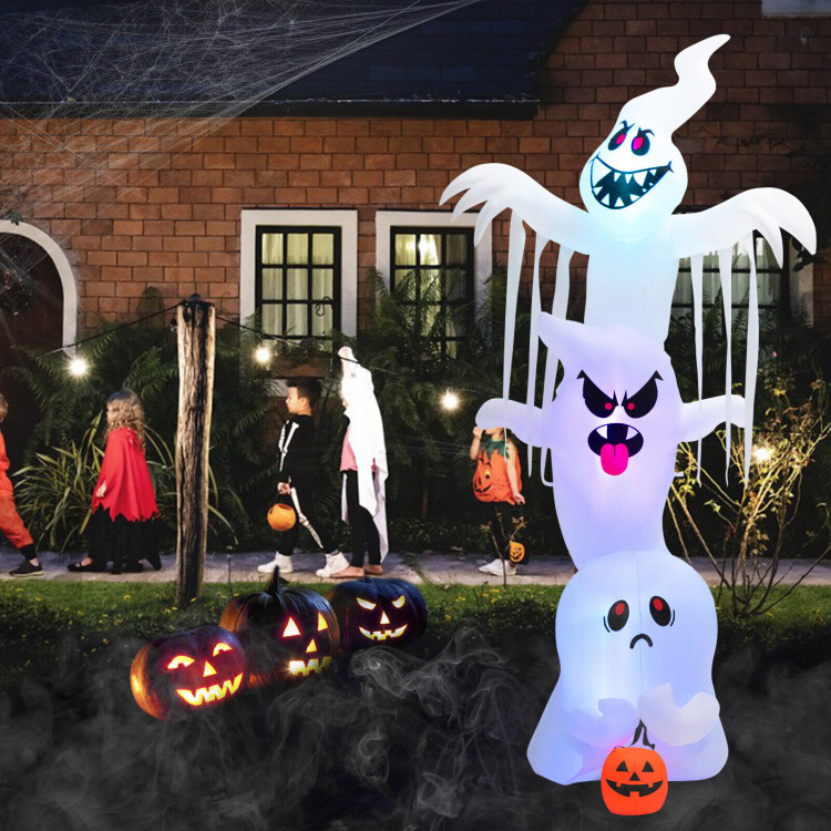 10 Feet Giant Inflatable Halloween Overlap Ghost Decoration with Colorful RGB LightsCostway Gallery View 2 of 12