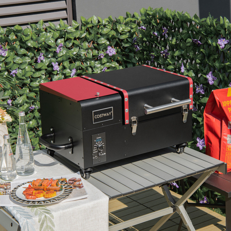 Movable Pellet Grill and Smoker with Temperature Probe-BlackCostway Gallery View 7 of 10