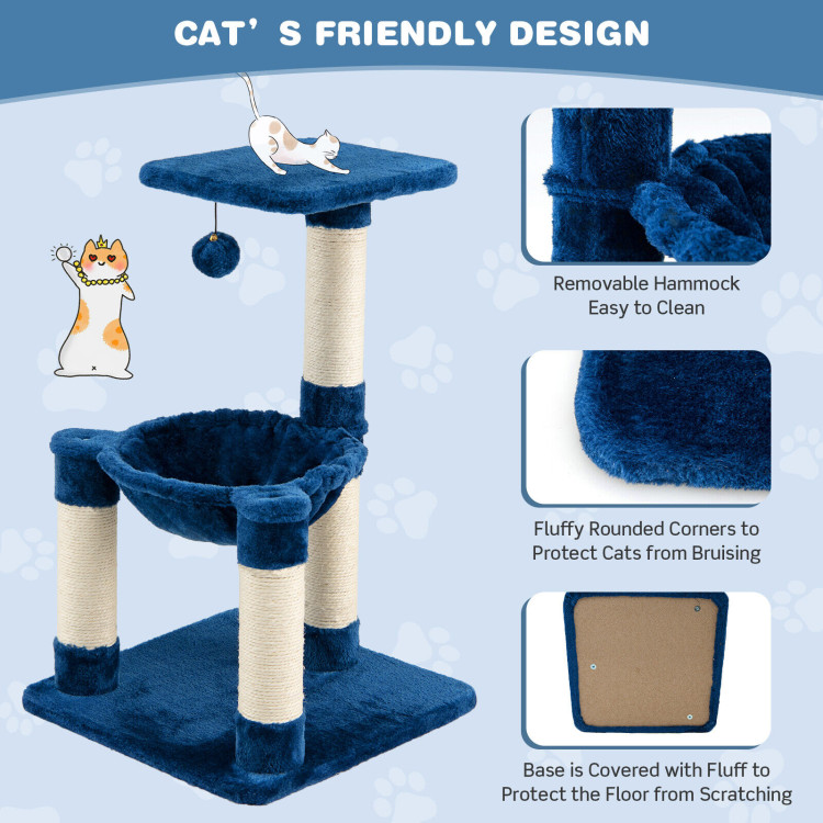 Multi-level Cat Tree with Scratching Posts and Cat Hammock-BlueCostway Gallery View 9 of 10