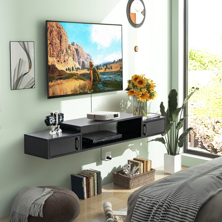 55 Inches Floating TV Stand with Power Outlet-BlackCostway Gallery View 7 of 12